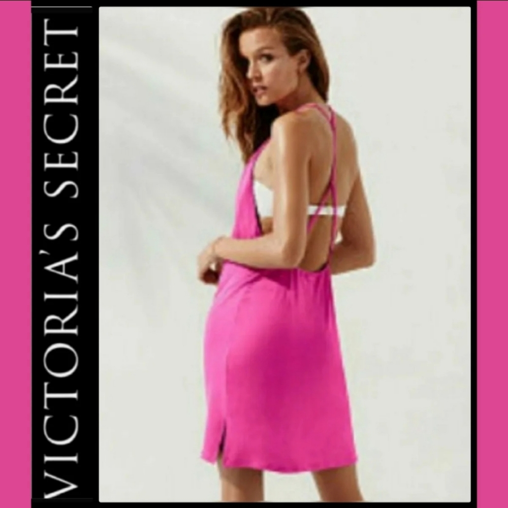 NEW VICTORIA'S SECRET ROUND HIGH NECK PINK OPEN BACK DRESS or SWIM COVER UP